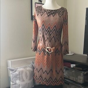 Boho Chevron Patterned Dress with Belt